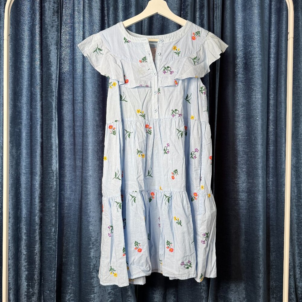 Gal Meets Glam Collection Blue 100% Cotton Floral Loose Summer Dress Short